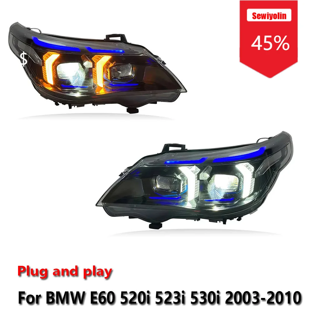

Автомобильные светодиодные фары Sewiyolin в сборе для BMW E60 520i 523i 530i 2003-2010, противотуманные фары DRL, стоп-сигналы поворота Plug and Play