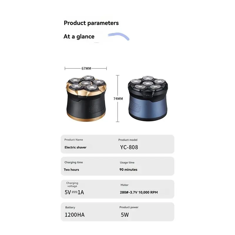 A02V-6D Magnetic Electric Head Shaver Rechargeable For Bald Men LED Display Waterproof Beard Shaver Hair Trimmer