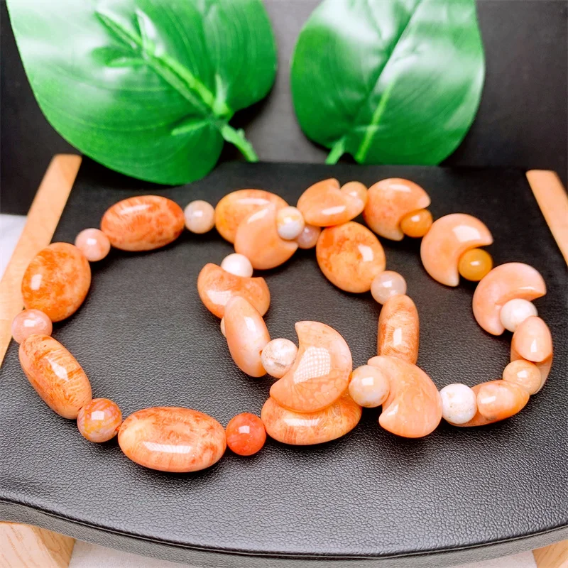 

Natural Coral Jade Moon Beads Bracelet Yoga Reiki Healing Fengshui Stretch Bangles Female For Women Man Gift 1PCS