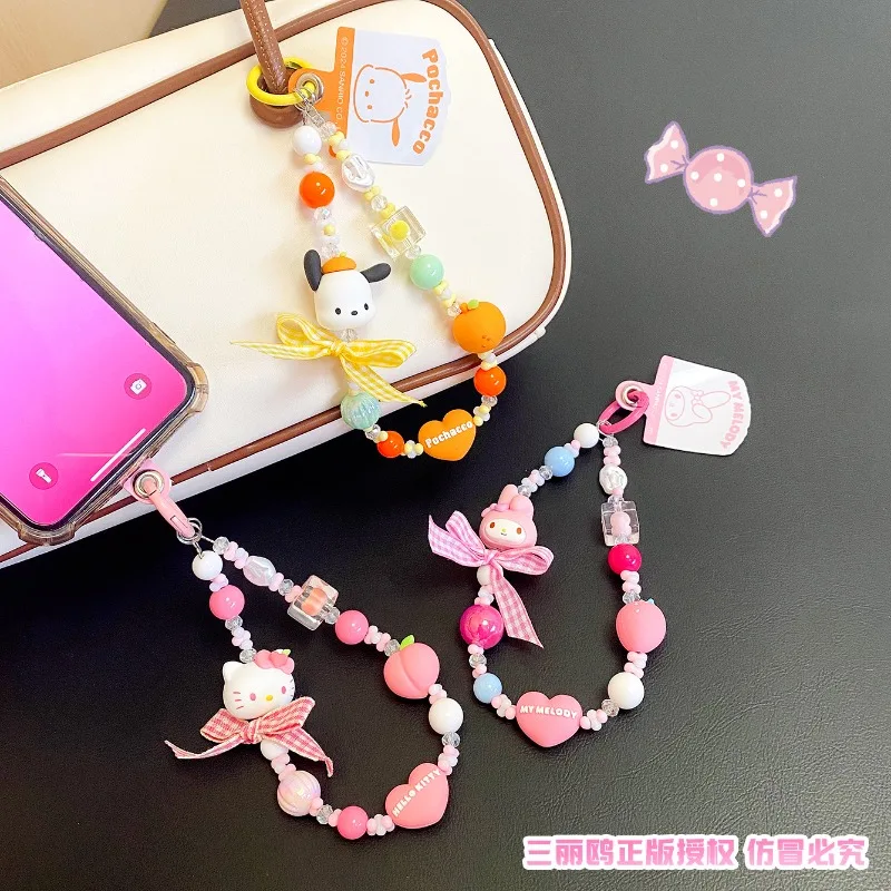 

Sanrio Hello Kitty My Melody Fruit Bead Keychain Cute Girl Gift Cartoon Key Ring Bag Charm for Women Best Friend Present