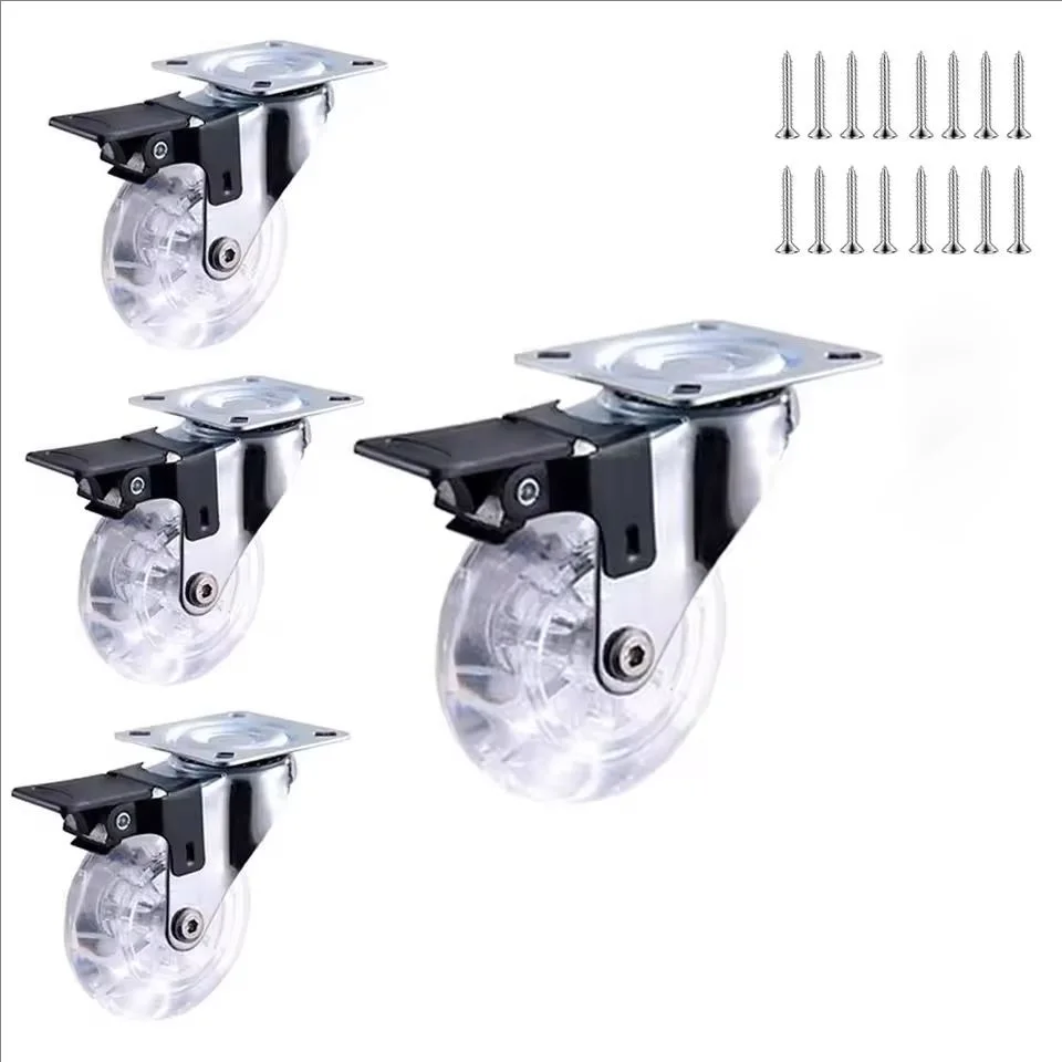 

4 шт. 2/3-дюймовый сверхмощный мебельный ролик из мягкой резины, универсальное колесо, поворотное колесо, бесшумное колесо тележки с тормозом/без него