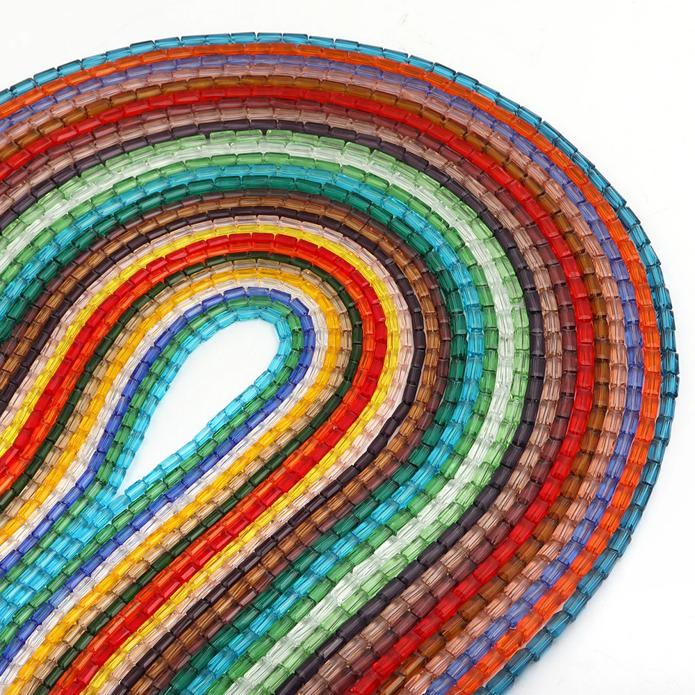 Colorful Rectangular Crystal Bead Square Glass Loose Spacer Beads for Jewelry Making DIY Bracelets Necklace Findings Wholesale
