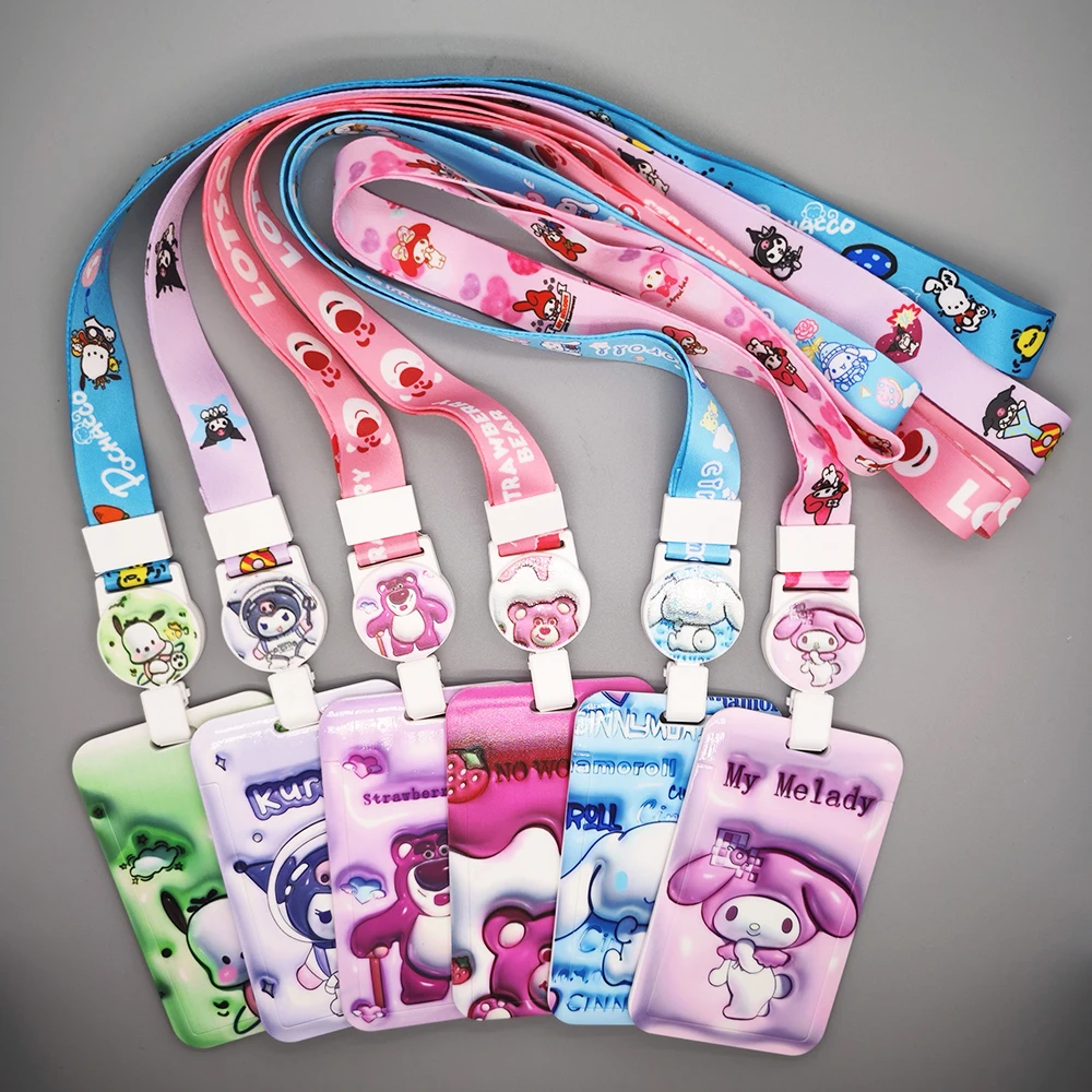 Cartoon Easy to Pull Buckle Telescopic Lanyard Sanrio Student Bus Transfer Card School Card  Kindergarten Citizen Card Set