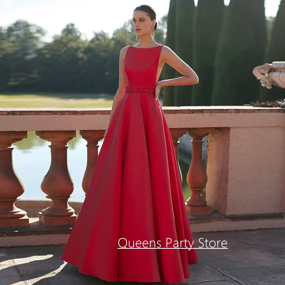 

Современное сексуальное вечернее платье по индивидуальному заказу без рукавов с круглым вырезом и поясом из бисера трапециевидной формы с открытой спиной Robe De Soiree платье для выпускного вечера вечерние платья