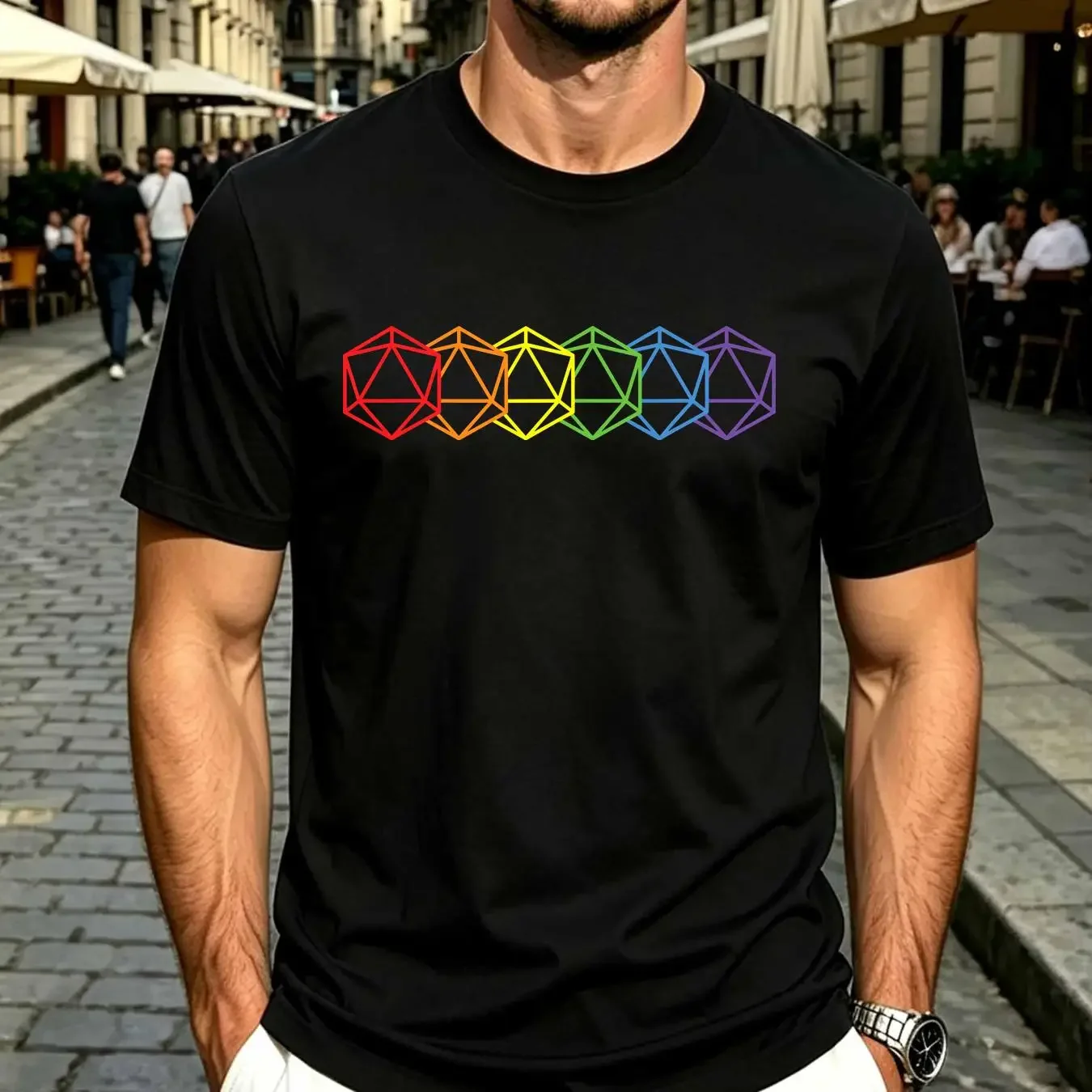 washed T Shirt Rainbow D20 Dice LGBTQ Dungeon Gamer Dragon Advent Collaboration Backpack Large Capacity Cute Foldable 3d Unisex