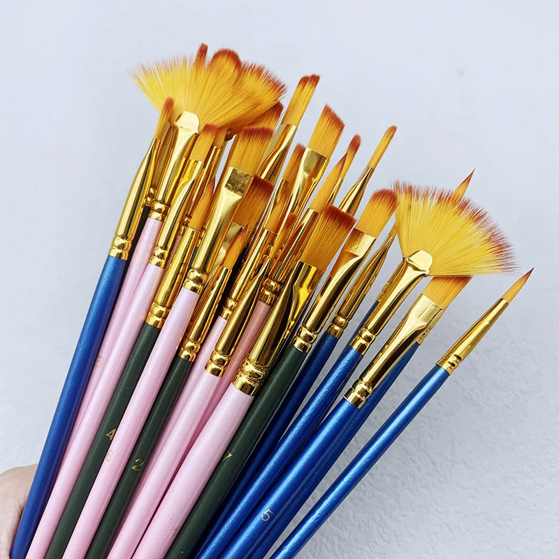 10pcs/set Nylon Hair Wooden Handle Watercolor Paint Brush Pen Set DIY Oil Acrylic Painting Art Paint Brushes Beginner Brushes