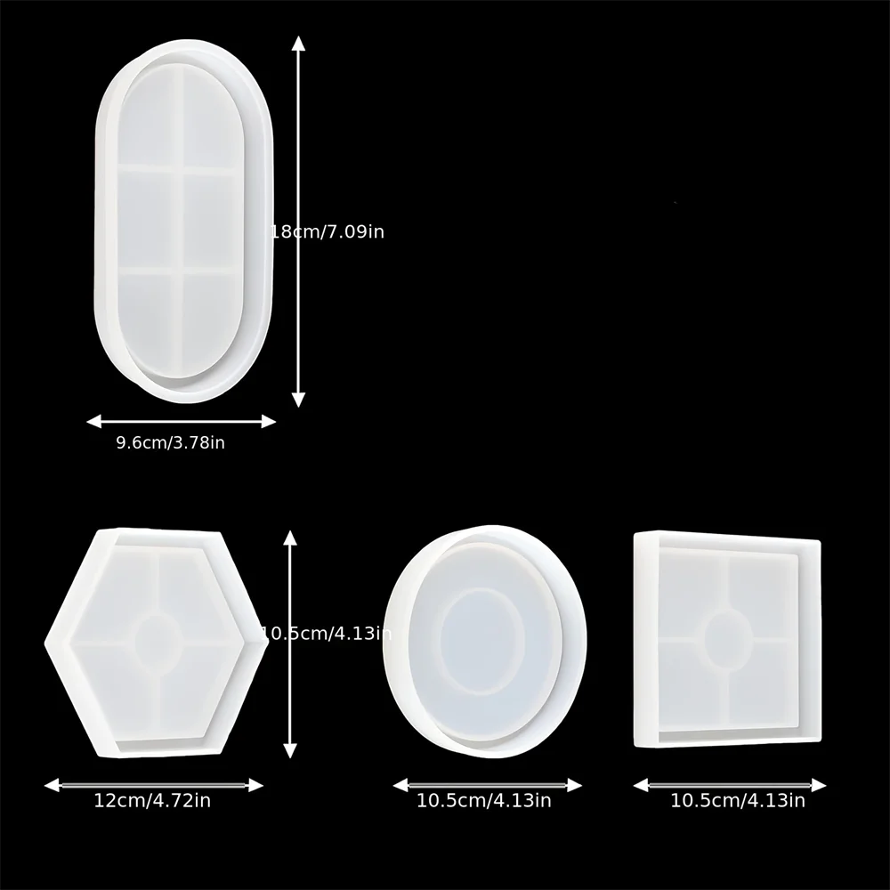 4pcs/Set Storage Tray Coaster Silicone Mold, Oval, Circular, Hexagonal Tray Silicone Mold, Used For Resin Gypsum Casting