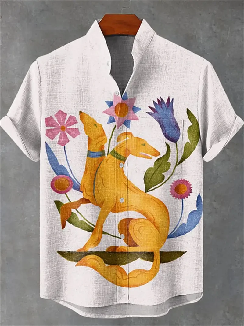 

Linen men's fashionable casual shirt short sleeved top 3D printed pattern clothing 2024 Hawaii shirt men's social shirt premium