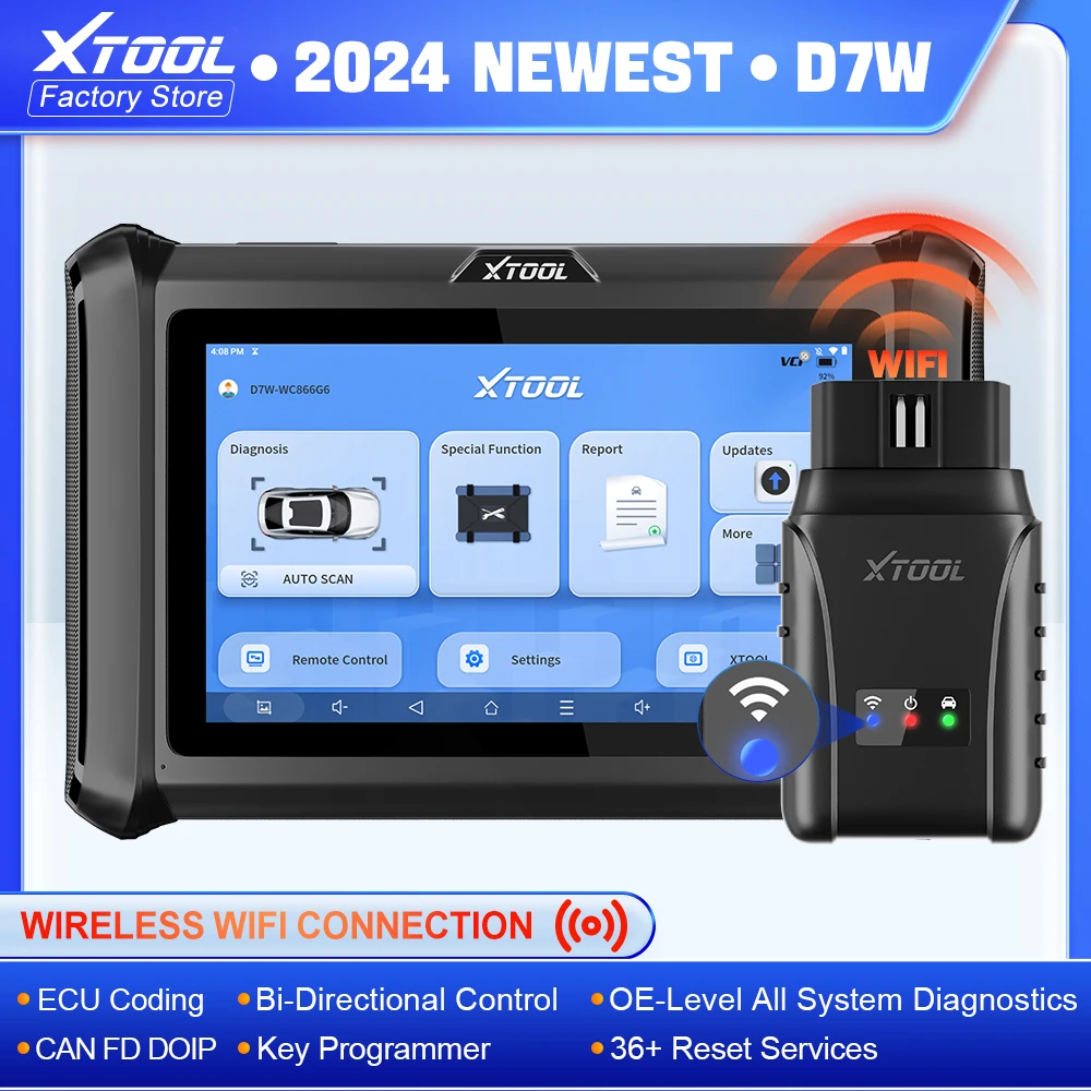 XTOOL D7W Wireless Bluetooth All System Diagnostic Tool Bi-Directional Scanner ECU Coding Key Programmer 36 Reset DOIP CAN FD 