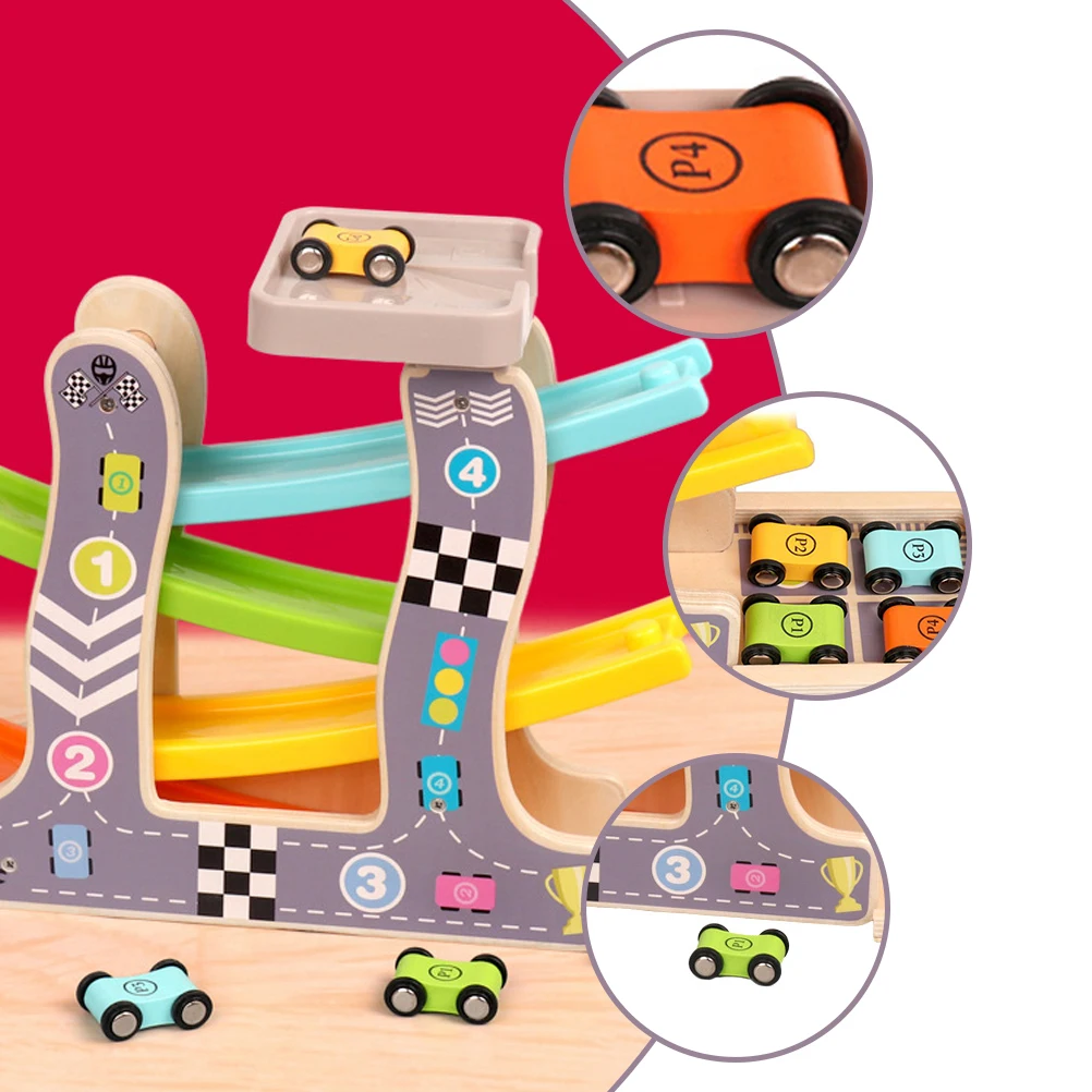 Wooden Track Car Gliding Toy Kids Puzzle Plaything Early Education Interactive Birthday Gift Building Blocks Domino