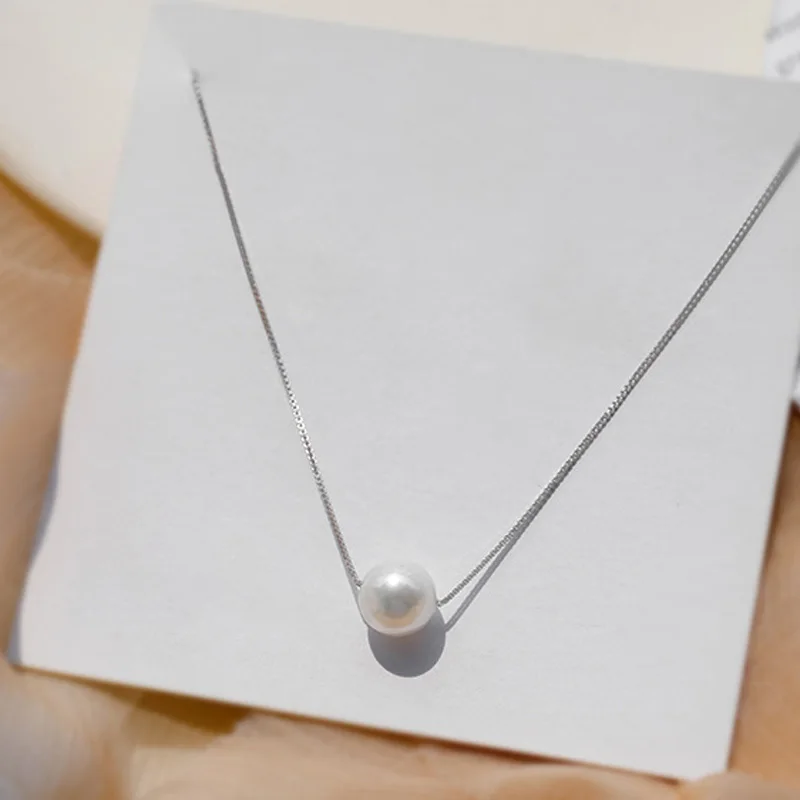 Fashion Female Necklace SIlver Color Round Pearl Necklace For Women Clavicle Box Chain Choker Small Jewelry Collier Femme