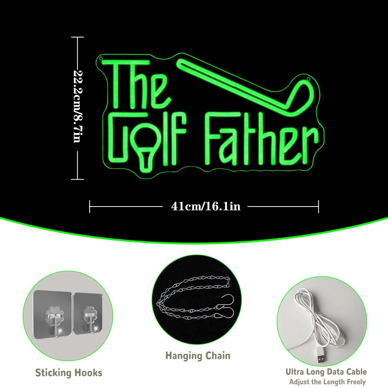 The Golf Father Neon Sign USB Dimmable LED Light for Golf Course Man Cave Bedroom Boys Garage Office Golf Themed Wall Art Decor view 2