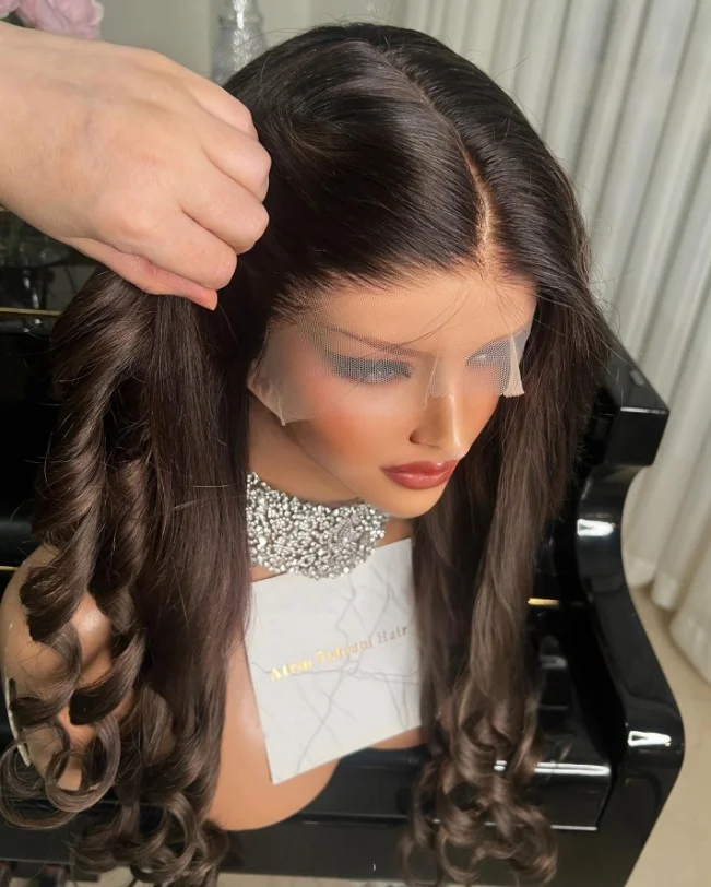 Long Dark Brown Curly Wavy Wigs for Women Synthetic Hair Free Part Loose Curly Chocolate Brown Brunette Wigs for Daily Party Use