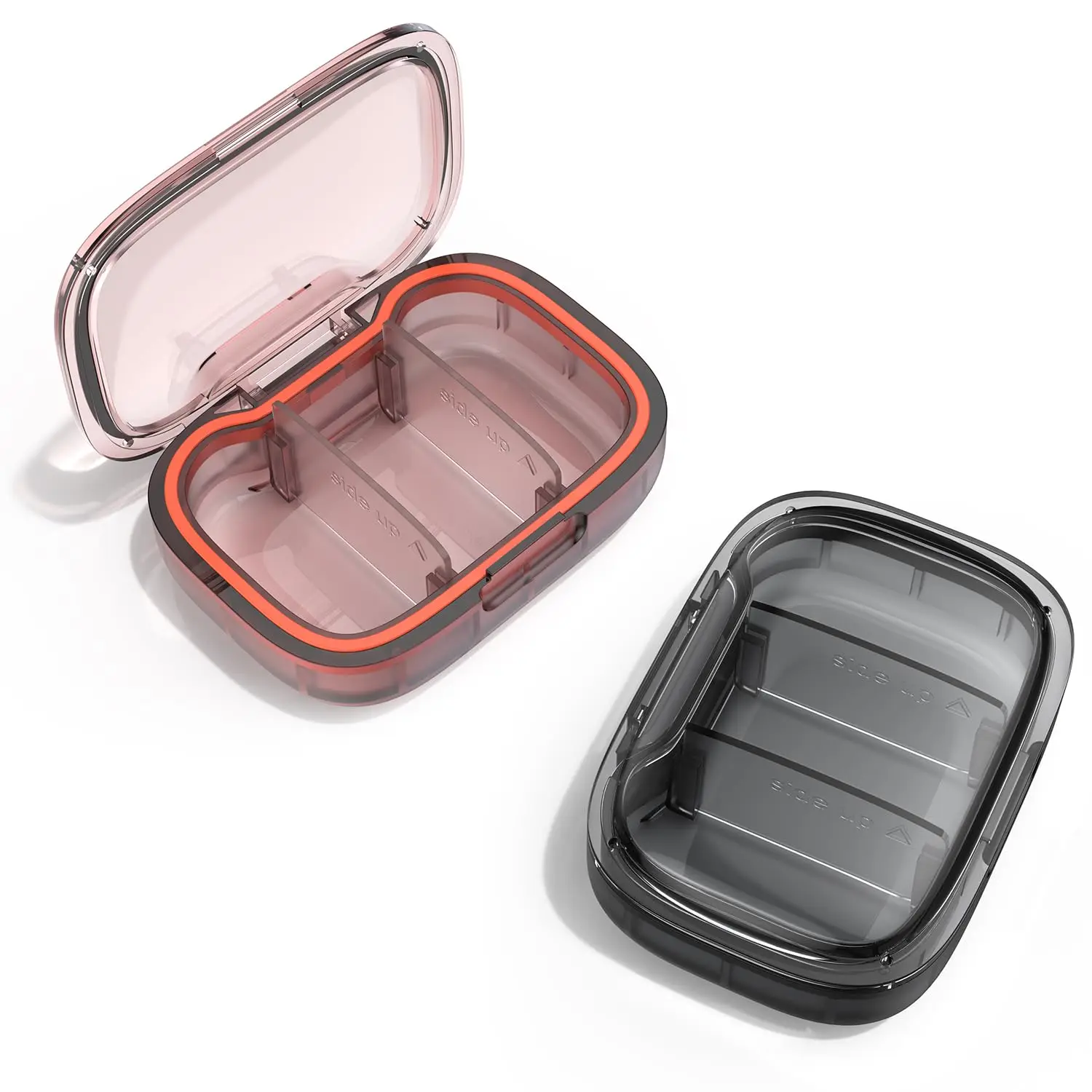 2 Pack 3 Compartment Small Pill Box - Travel Pill Organizer for Pocket Purse, Daily Portable Medicine Vitamin Box,Supplement Box