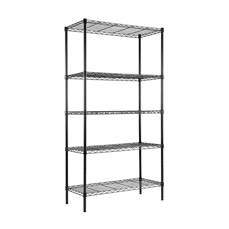 Adjustable 5 Layer Black Epoxy Kitchen Storage Rack Removable Wire Shelf for Tableware Organization and Space Saving
