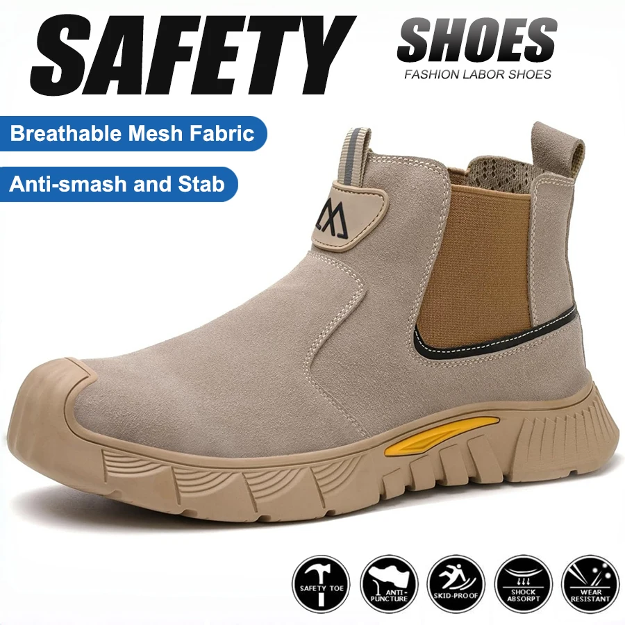 Slip on Steel Toe Shoes for Men Welding Work Boots for Men Work Boots Indestructible Puncture Proof Construction Boots for Men