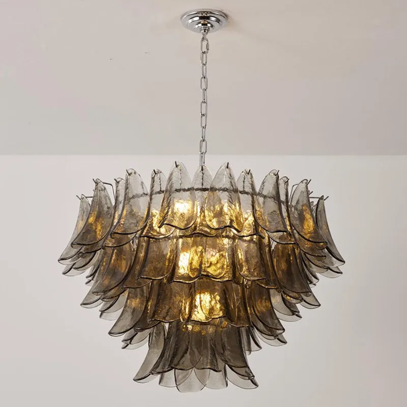 Franch Murano Gray Glass Artistic Shell Design Indoor Led Chandelier Lamps For Bedroom Living Dining Room Home Decor Lighting