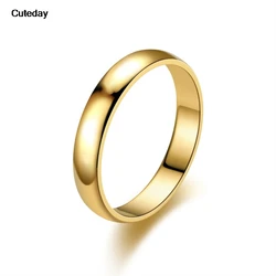 2023 New Fashion Simple Smooth Stainless Steel Ring for Women and Men Classic Gold Color Couple Rings Wedding Engagement Jewelry