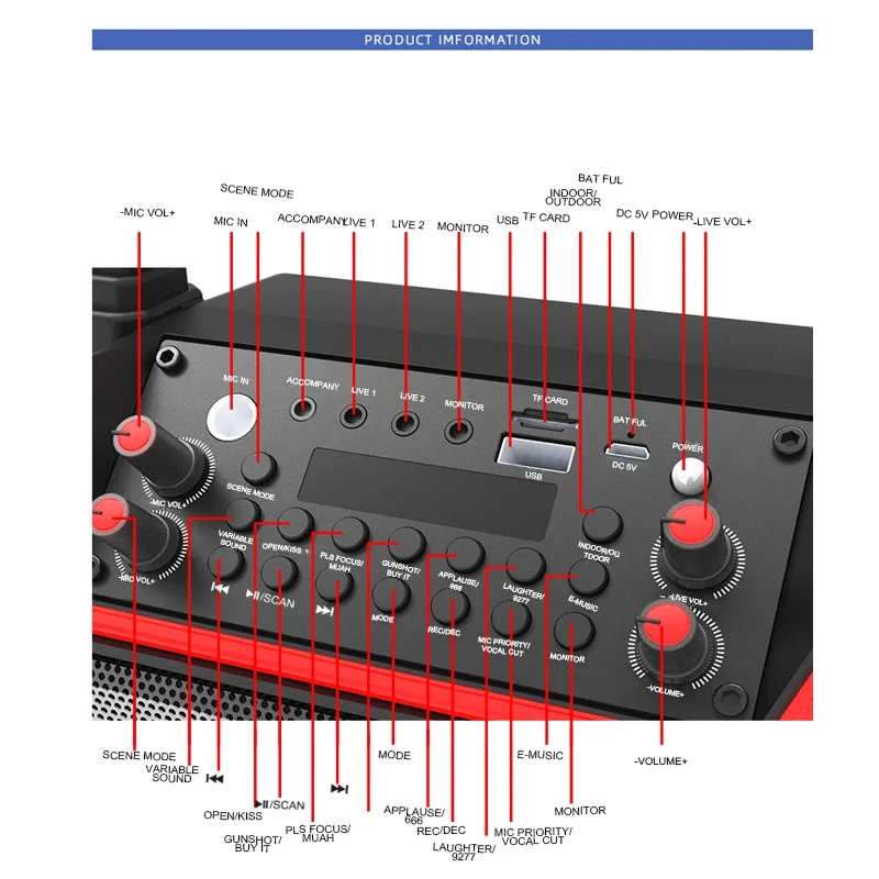 YYHC-5 "alto-falante portátil de 300 watts com microfone Sistema de alto-falante Bluetooth ativo sem fio Alto-falante DJ interno/externo