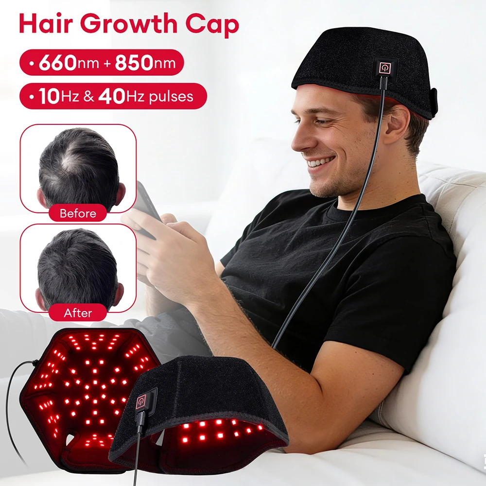660nm 850nm Red Light Infrared Hair Therapy Cap Hair Regrowth and Hair Loss Treatment Anti Hair Loss Relax Scalp