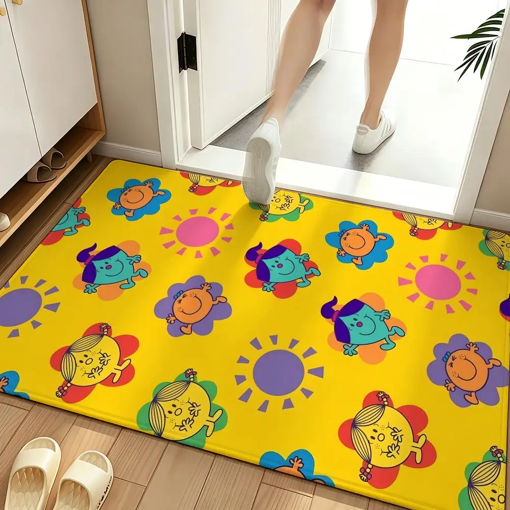 Character M-Mr. Men Little Miss Floor Mat Soft Flannel Entrance Door Mat Non Slip Absorbent Bathroom Bedroom Floor Rug