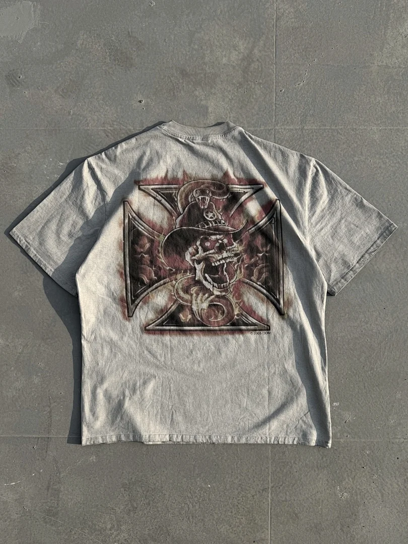 2026ss WEST COAST Flaming Skull Printed Washed Women Men T shirts tees Hiphop Casual Men Summer T shirts