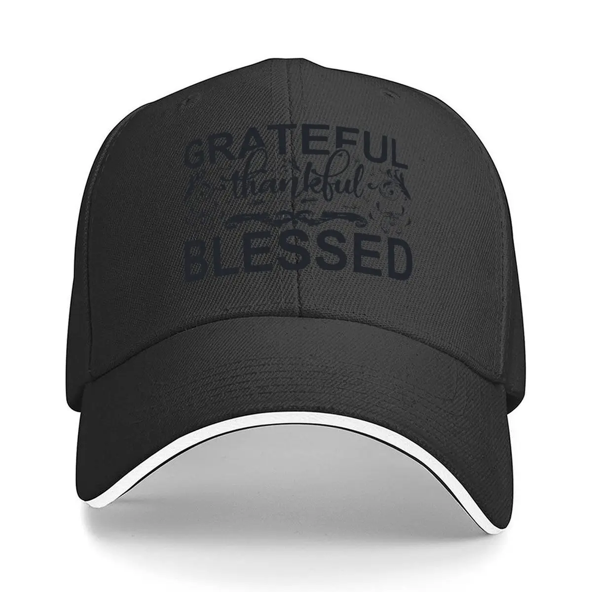 Grateful Thankful Blessed Script Quote Sandwich Baseball Cap Outdoor