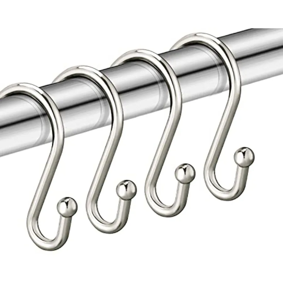 

Shower Curtain Hooks, Rust Proof Shower Curtain Rings for Bathroom, Set of 12 Silver S Shaped Decorative Shower Curtain Hooks H