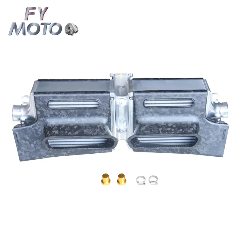 CNC Machined Billet End Tanks Intercooler for 992 Turbo / Turbo S with Carbon Shield 28*28cm
