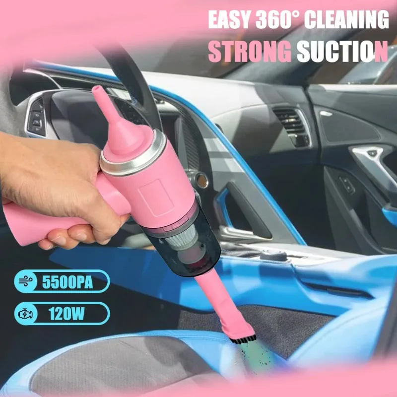 3 In1 Portable Handheld Car Vacuum Cleaner Mini Compressed Air Dust Collector Strong Blowing Suction Cordless Hairdryer For Auto