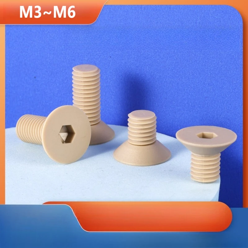 M3 M4 M5 M6 PEEK Plastics High-Temperature Resistant Hexagon Hex Socket Flat Countersunk Head Allen Screw Bolt