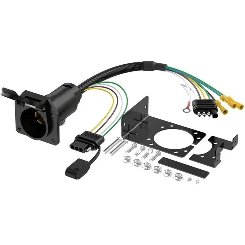CYL-For Truck RV Trailer Compatible 4 Way To 7 Way RV Blade& 4 Way Flat Trailer Wiring Adapter With Mounting Bracket