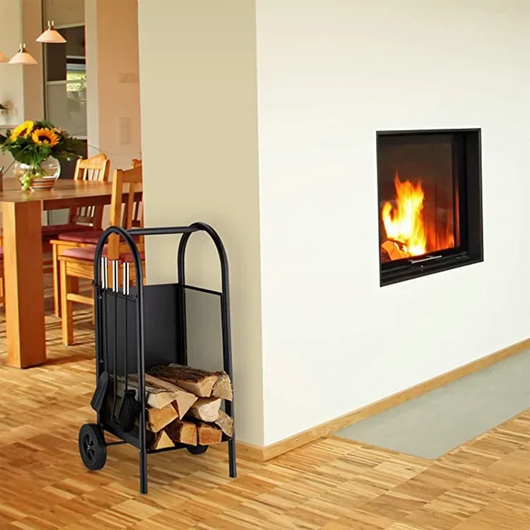 Removable Firewood Rack Log Cart Outdoor Indoor Heavy Duty Wood Rack Metal Wood Storage Rack