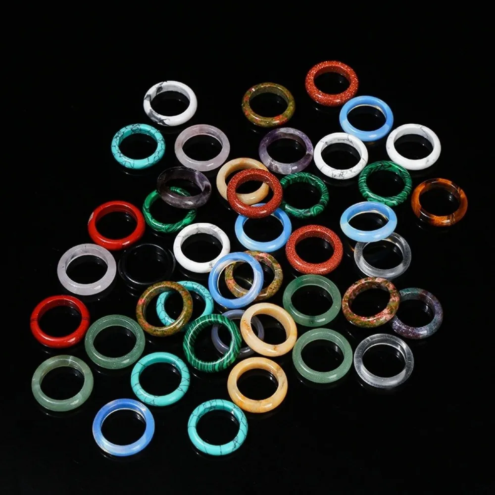 Daily Elegant Crystal Stone Band Rings Natural Crystal Obsidian Stone Minimalist Ring Solid Design All-match Jewelry Women