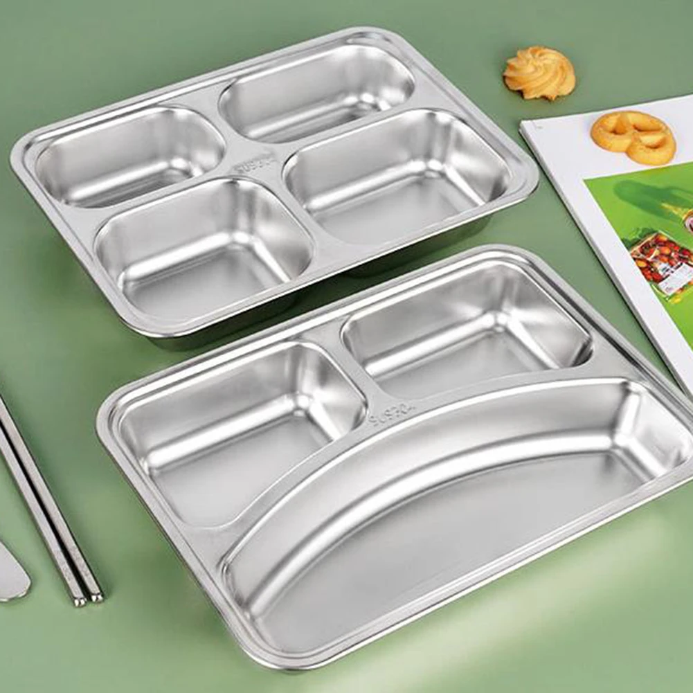 2/3/5/4 Section Stainless Steel Divided Dinner Tray Lunch Container Food Plate For School Lunch Serving Dishes Dinnerware