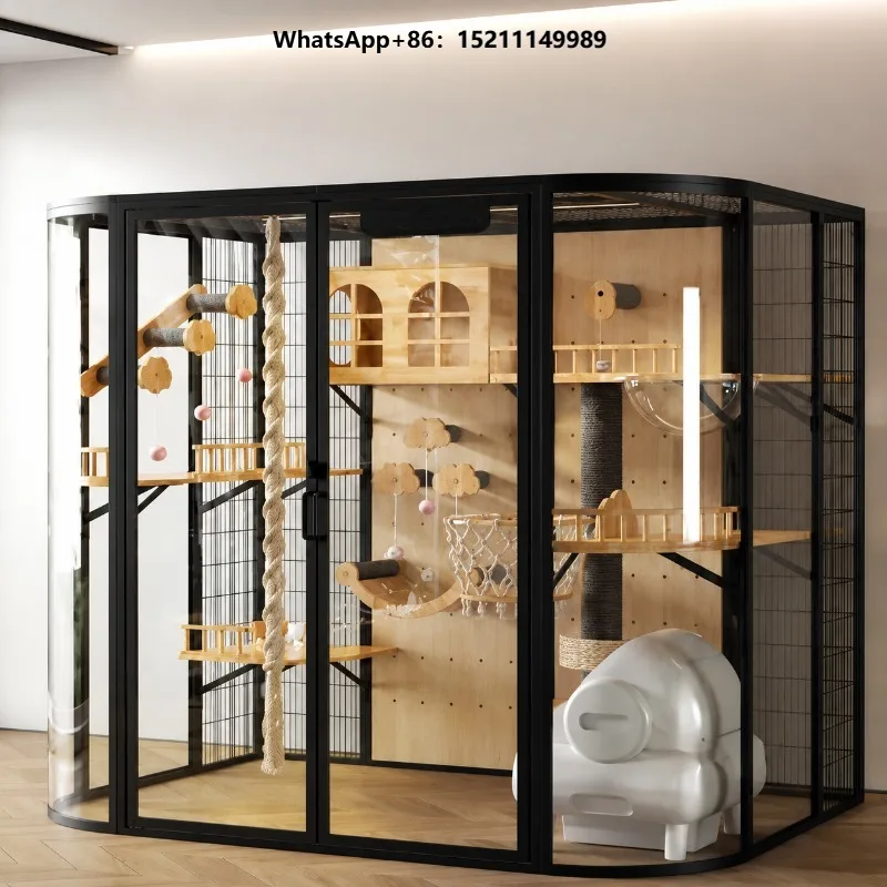 Custom Packaging Pet Supplies Lockable Single Door Movable Rolling Base Cat Cage Villa