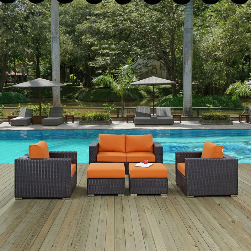Outdoor rattan sofa, rainproof and sunscreen woven three piece set, tea table combination, outdoor furniture