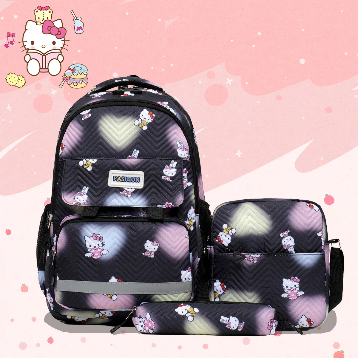 Sanrio HelloKitty School Bag Set! Backpack, pen bag and lunch bag 3-piece set - all in one!’ Cute cartoon print with extra space