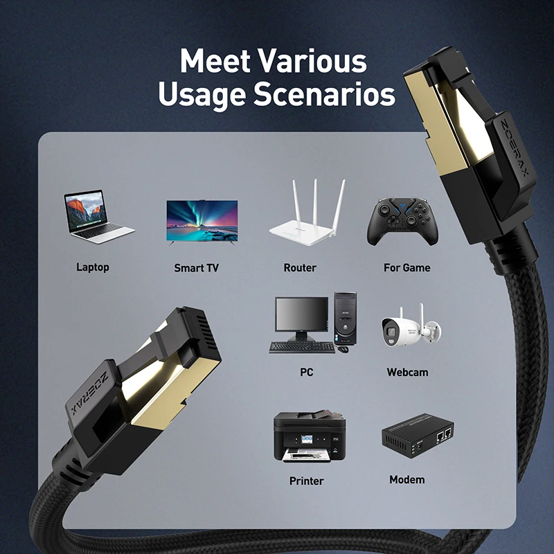 ZoeRax Cat8 كابل إيثرنت 0.3-30 متر 40 جيجابت في الثانية 2000 ميجا هرتز RJ45 CAT8 شبكة النايلون مضفر الإنترنت Lan الحبل لأجهزة الكمبيوتر المحمول PS 5/4 راوتر #6