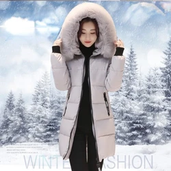 Cold Coat Women Winter Jacket Mid-length Parkas Cotton-padded Jacket Warm Thick Hooded Fur Collar Slim Zipper Chic Parka Mujer