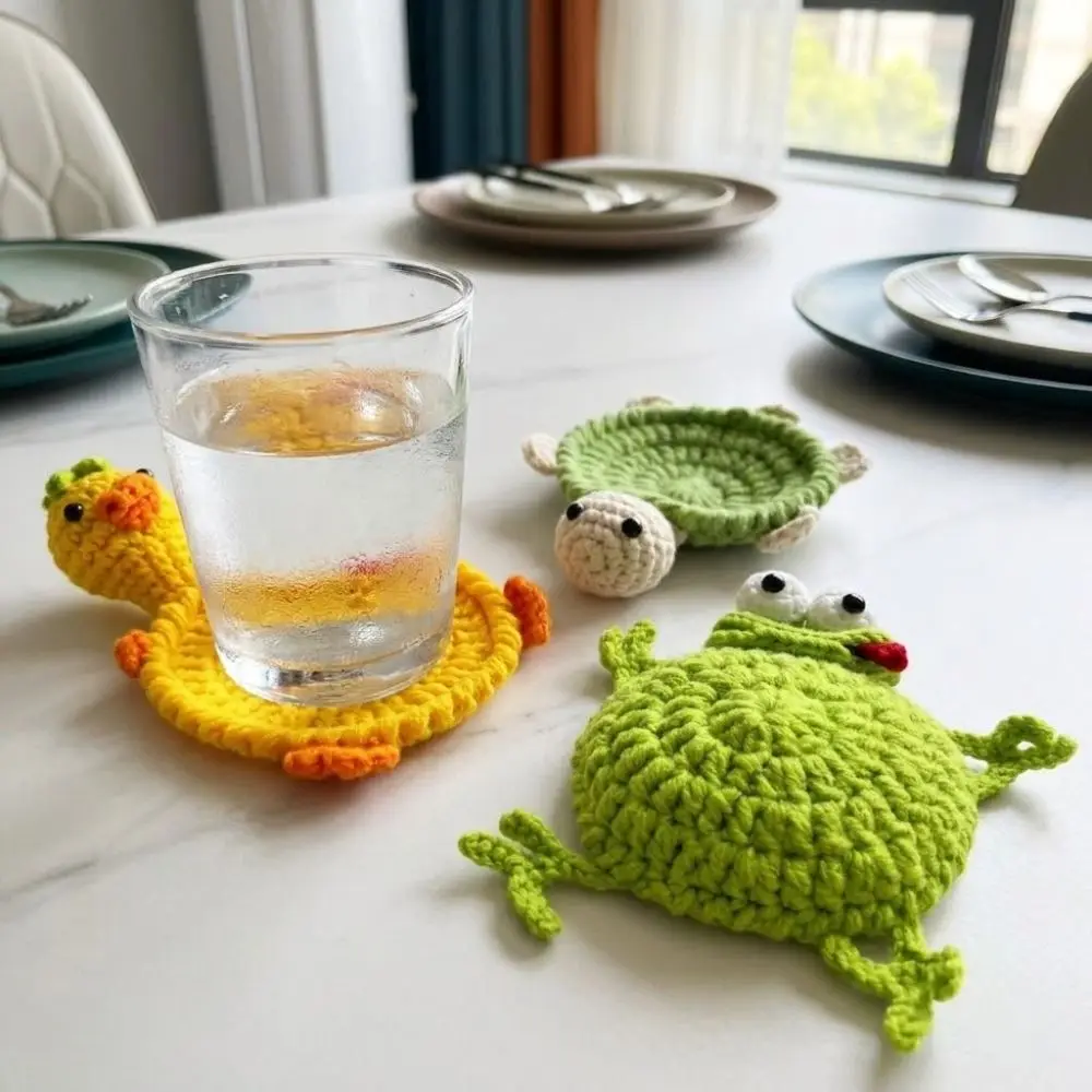 Funny Crochet Turtle Coaster Heat Resistant Hand Woven Knitted Cup Mat Novelty Relieve Stress Water Cup Mat Kitchen Decor
