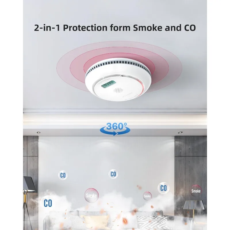 

Smart Smoke and Carbon Monoxide Detector with LCD Display, 2.4G WiFi Smoke Detector, WiFi Smoke Detector