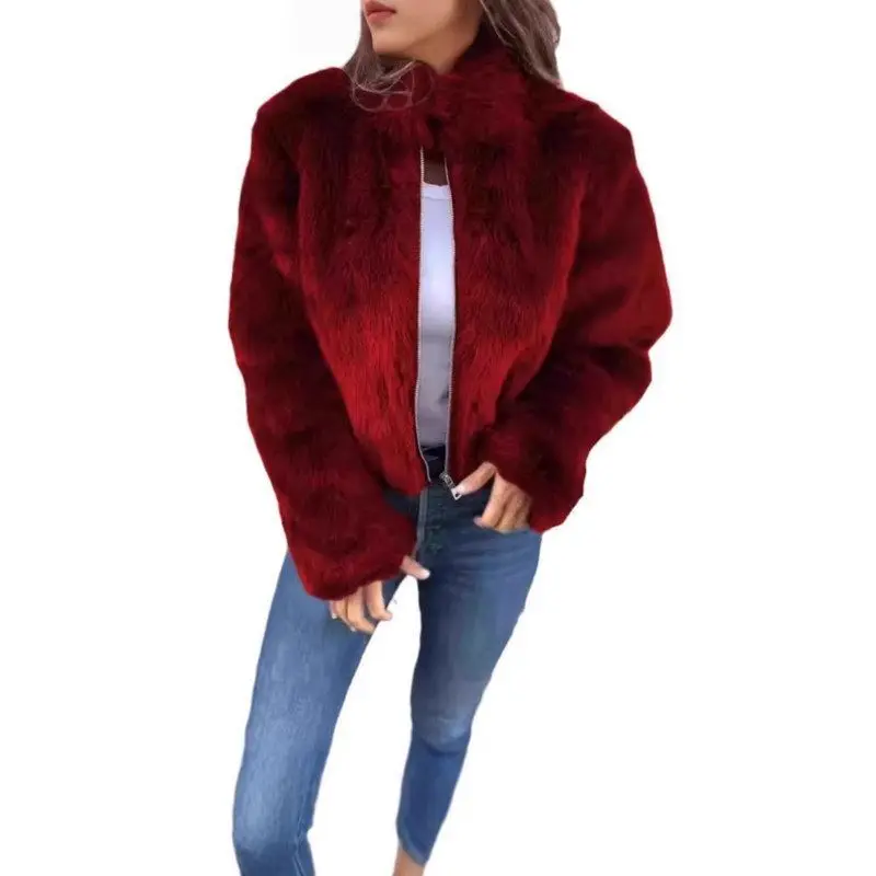 レディース ジッパー ファーコート ハイカラー ジャエット シミュレート ファー ロング スベ ブリティ スレ ファイオナブル 秋服 カジュアル シック