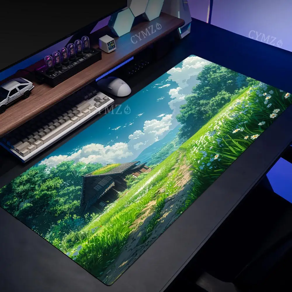 Podkładka pod mysz z motywem anime i naturalnego krajobrazu, mata na biurko, mata gamingowa, gumowa, antypoślizgowa, trwała, akcesoria na biurko, podkładka pod klawiaturę dla graczy. — zdjęcie produktu 3