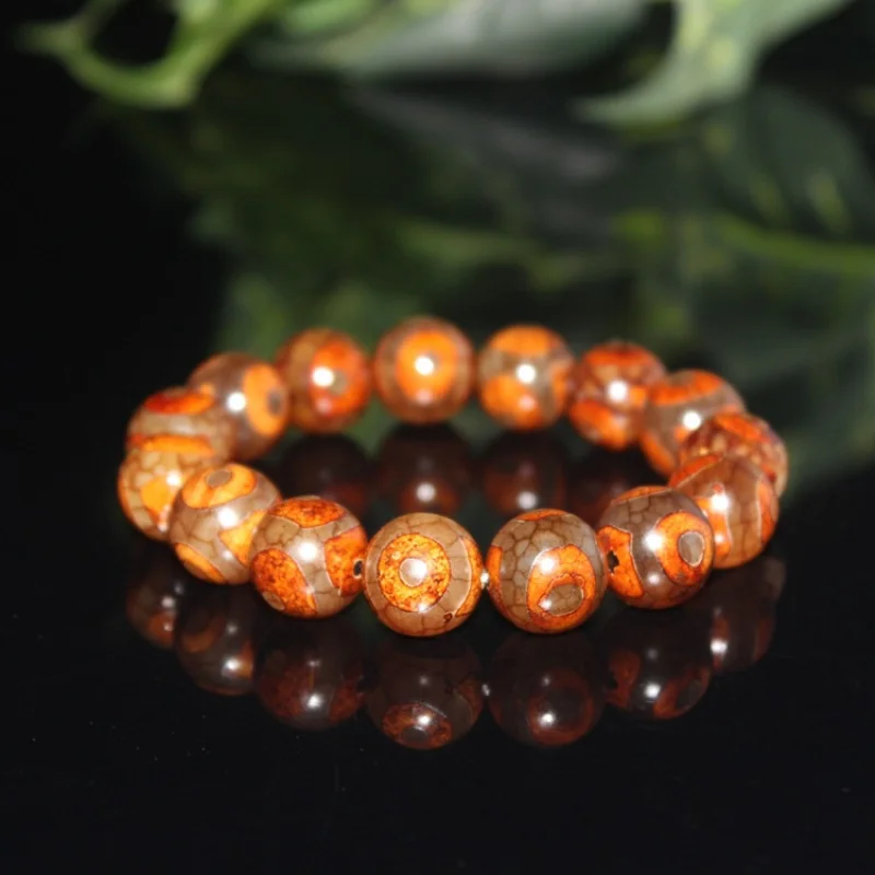 

Антикварный браслет из старого агата с тремя очками Дзи и круглыми бусинами в стиле ретро, модный универсальный