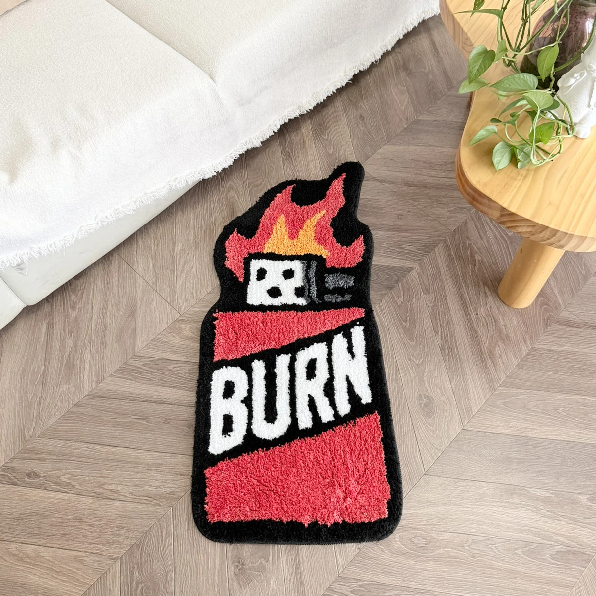 AGILESTAR Tufted BURN Lighter Shaped Rug, Cool Flame Dice Pattern Non Slip Floor Mat Soft Decorative Carpet for Bedroom Bathroom