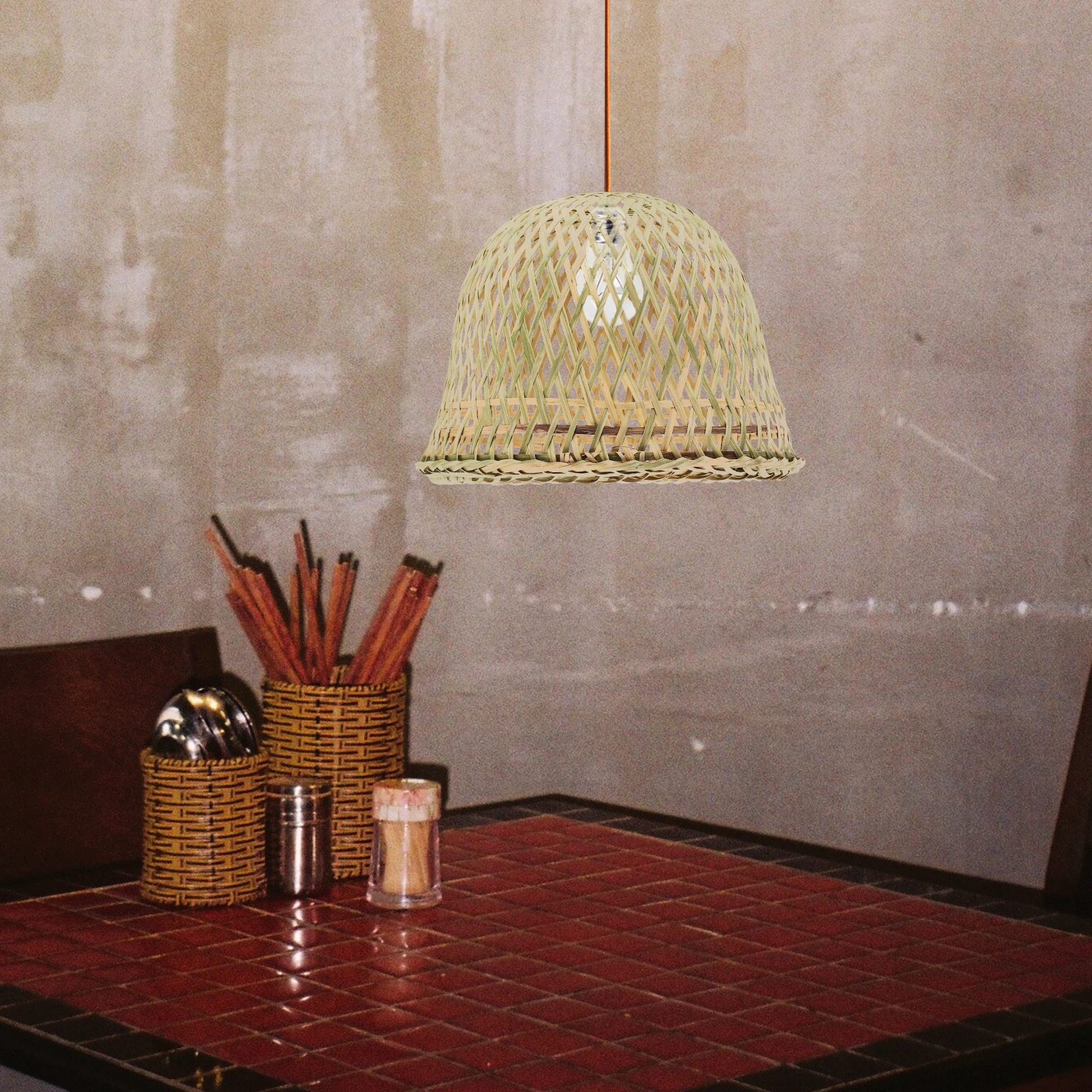 

2Pcs Woven Bamboo Lampshades Lightweight Stable Design Hanging Ceiling Pendant Lights Bamboo Lamp Shade Lamp Shade