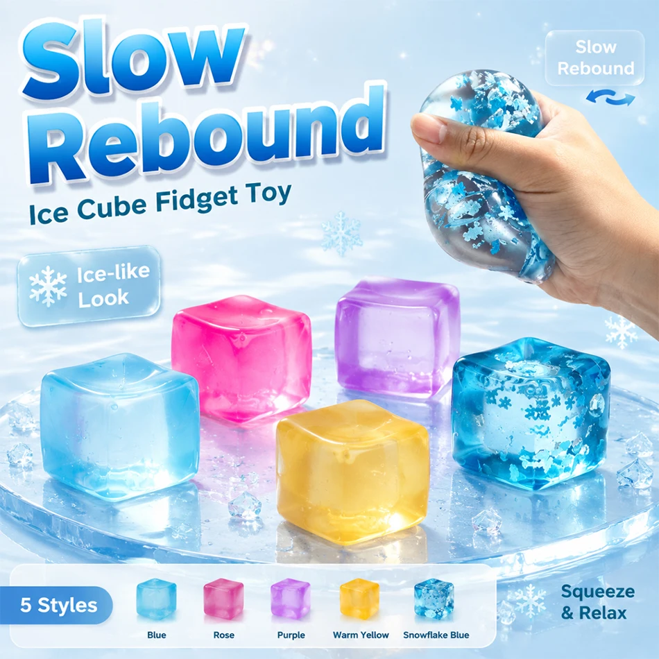 Soft Jelly Snowflake Ice Cube Squishy Slow Rising Stress Relief Fidget Toy Sensory Squeeze Anti Anxiety Hand Therapy Office Gift