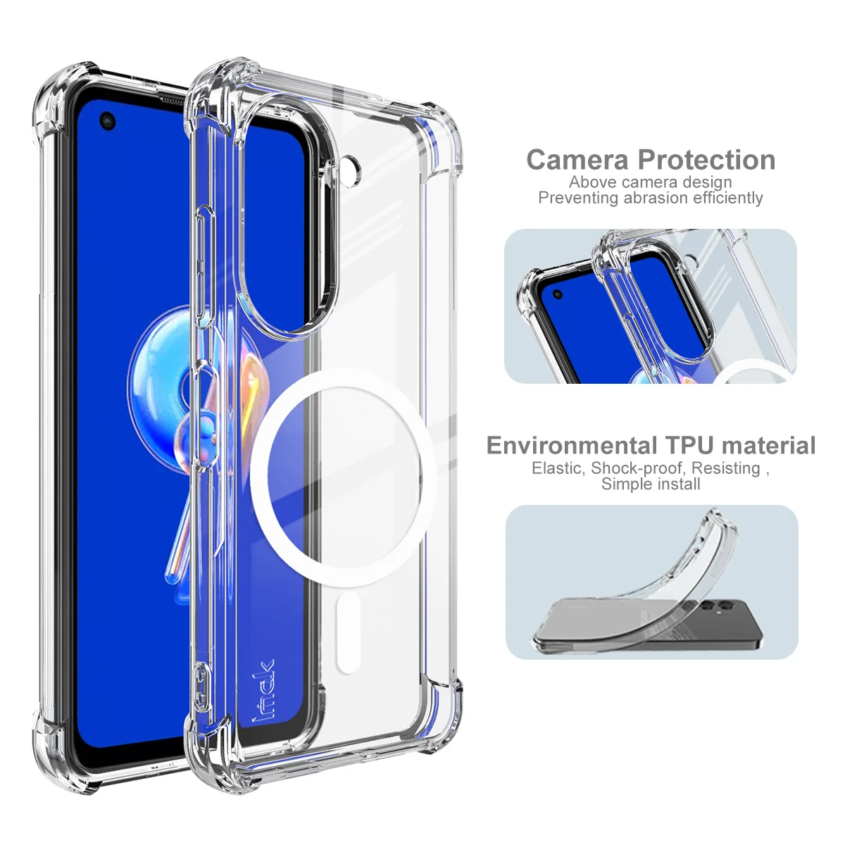 IMAK Odporne na wstrząsy magnetyczne etui do Asus Zenfone 9 10 5G Miękka osłona TPU z poduszką powietrzną — zdjęcie produktu 5
