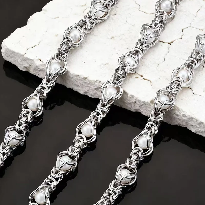 

Stainless Steel Charms Handmade Clamp Pearl Beads Chain For Jewelry Materials DIY Make Bracelets Necklaces Accessories Supplies
